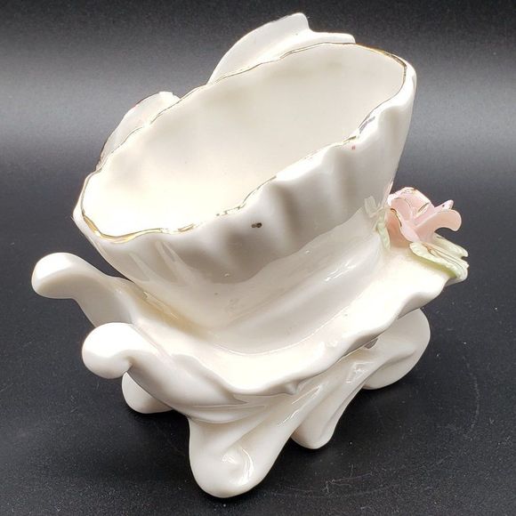 Ucagco Ceramics Japan Porcelain Wheelbarrow Butterfly Floral Motif Planter AS IS - Picture 8 of 14